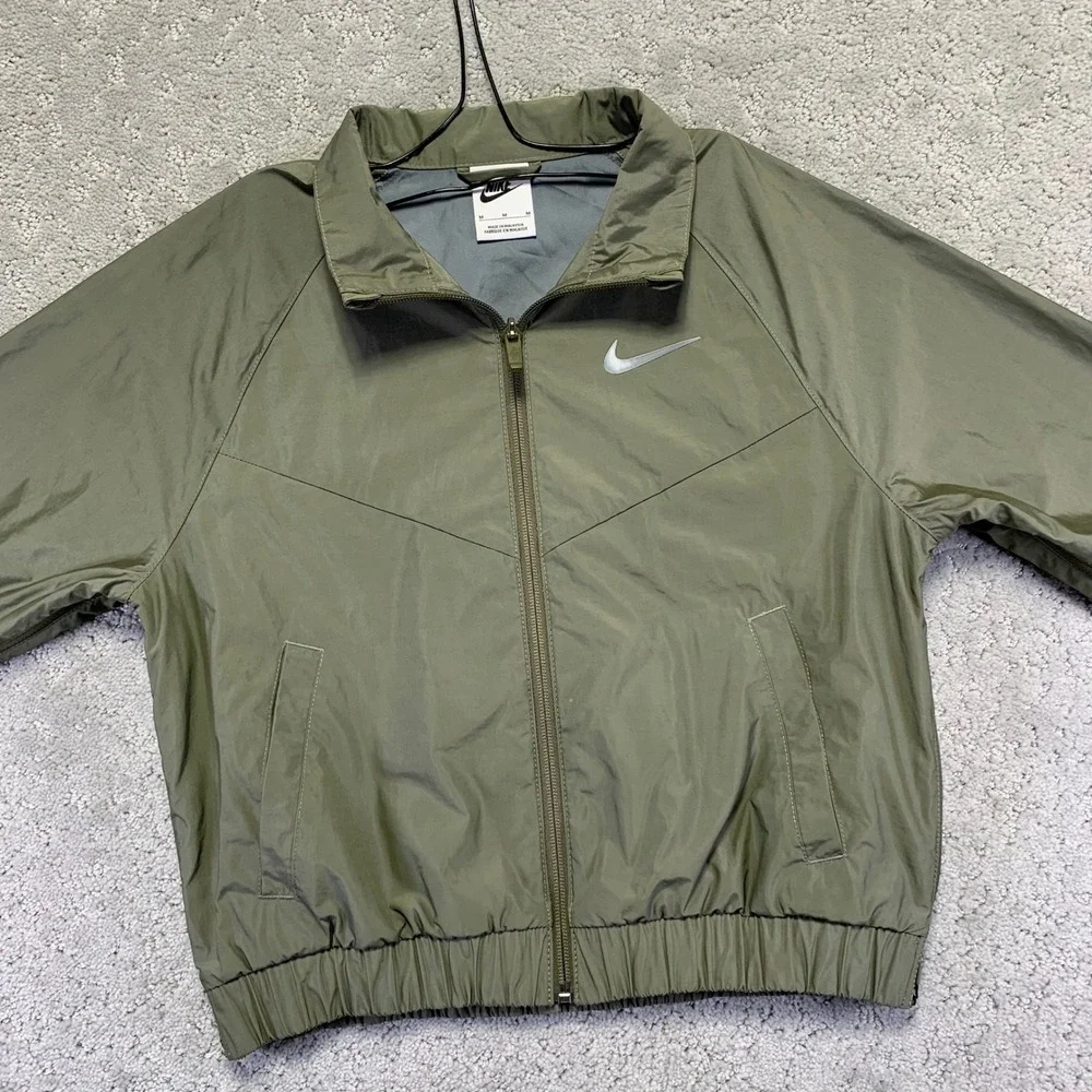 Nike Sample Jacket‎ Size Youth Medium Green Bomber Windbreaker Zip Up Swoosh